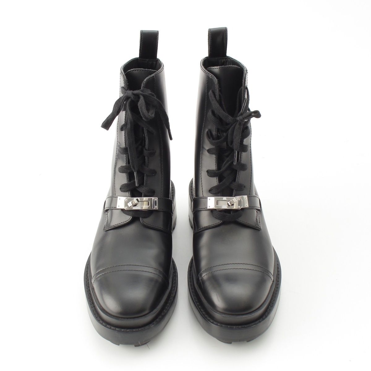Hermes Funk Leather Kelly Lace Up Boots Black — view 2