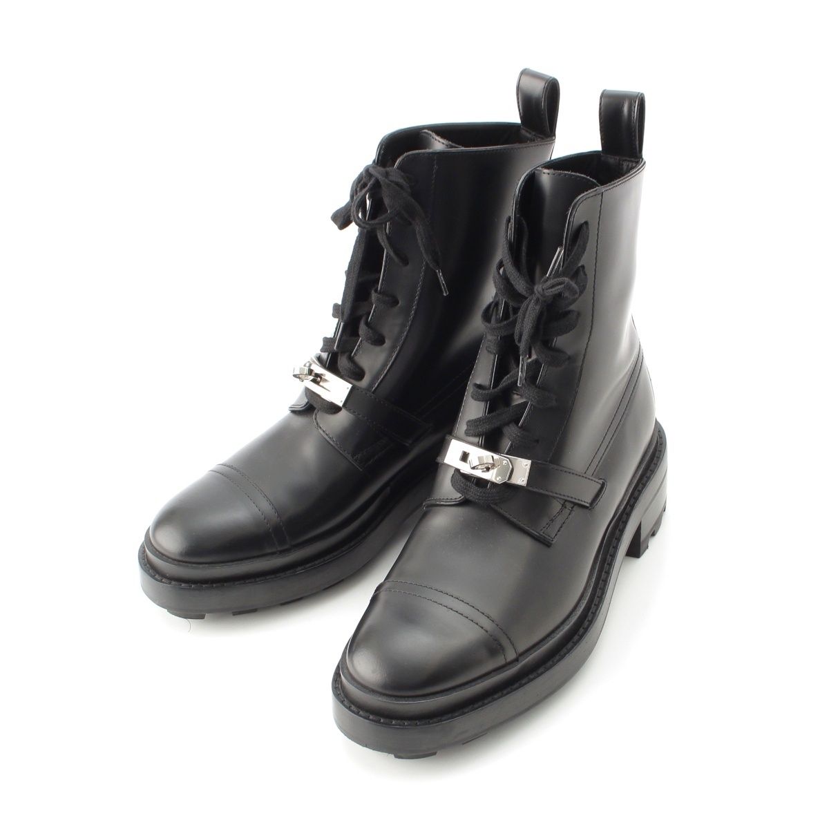 Hermes Funk Leather Kelly Lace Up Boots Black