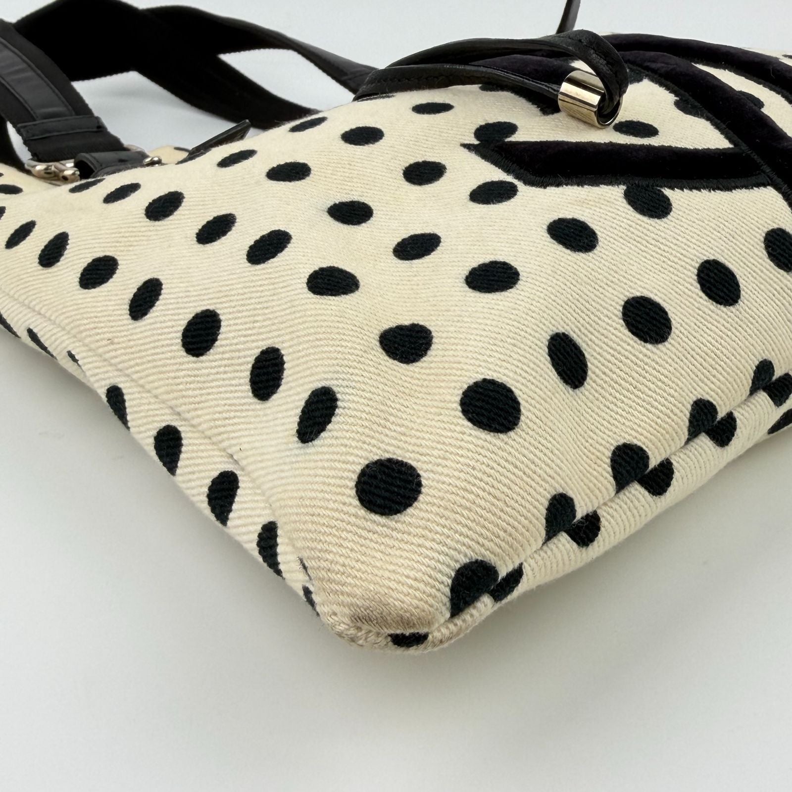 Saint Laurent Cassandra Logo Dot Pattern Handbag Canvas Leather Ivory Black — view 9