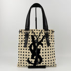 Saint Laurent Cassandra Logo Dot Pattern Handbag Canvas Leather Ivory Black — view 2