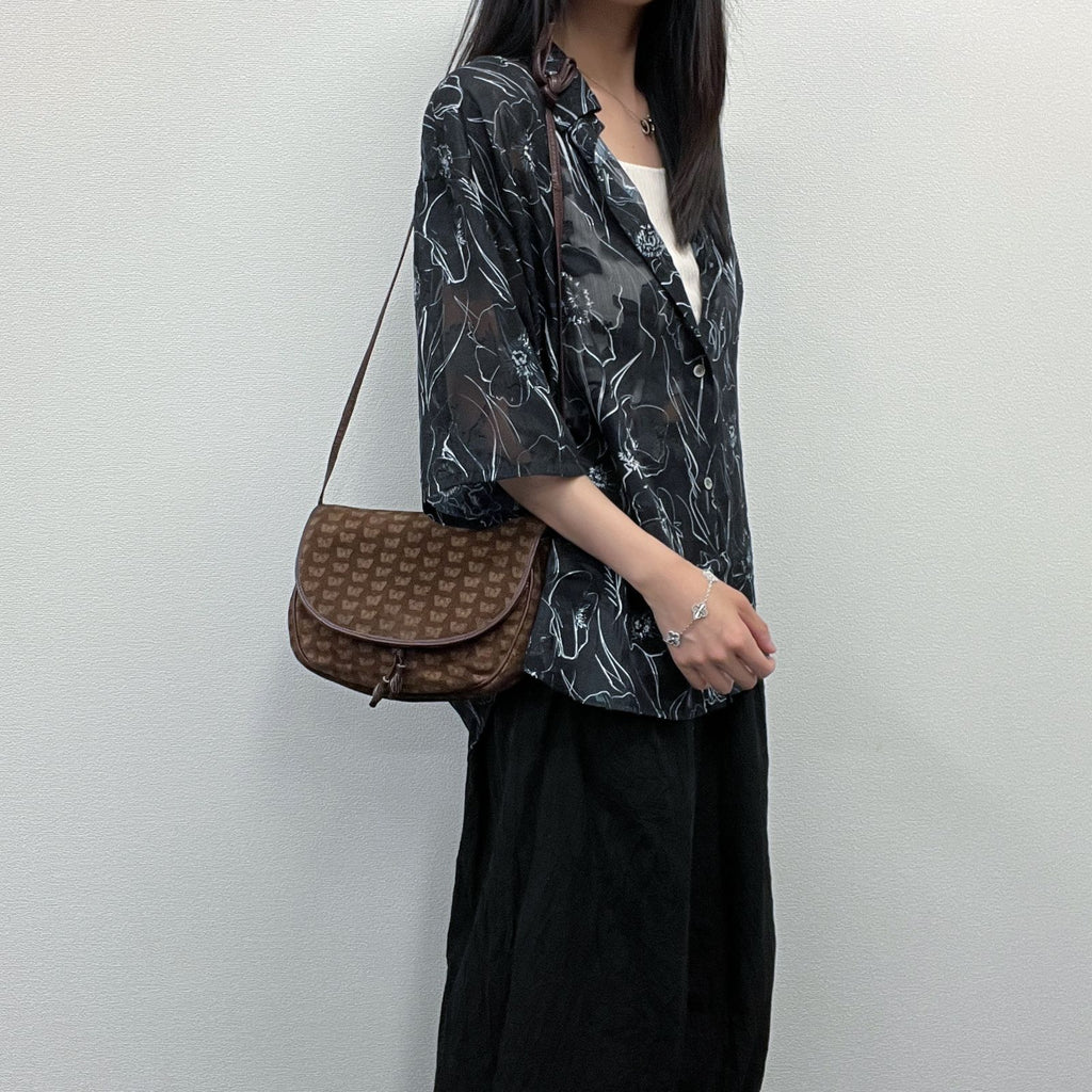 Bottega Veneta Logo Allover Shoulder Bag Suede Brown Vintage