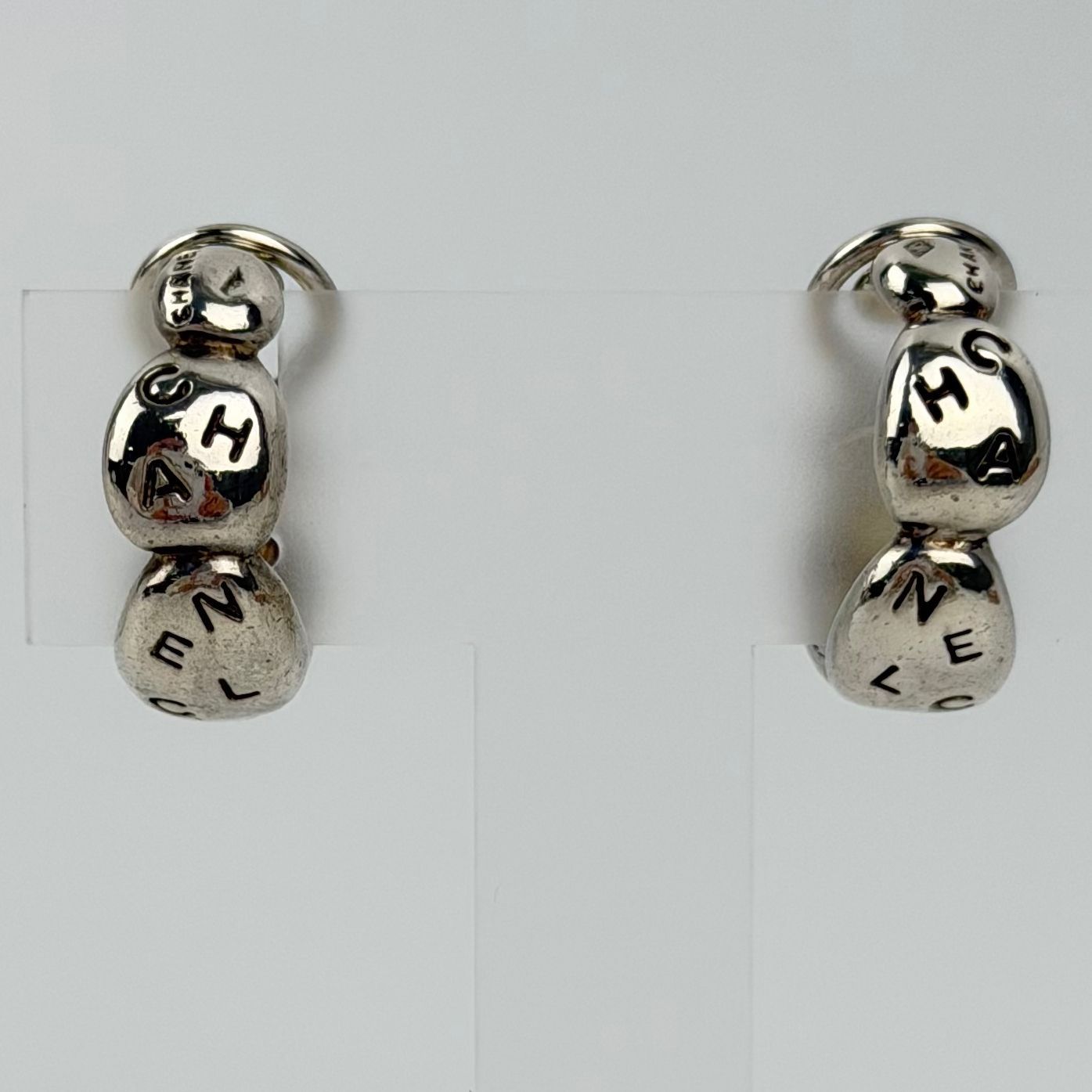 Chanel CC Logo Earrings 925 Sterling Silver Vintage