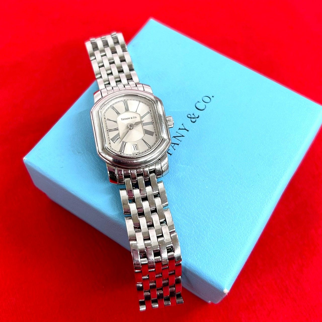 Tiffany & Co Vintage Mark Coupe Quartz Watch Stainless Steel Wristwatch Silver