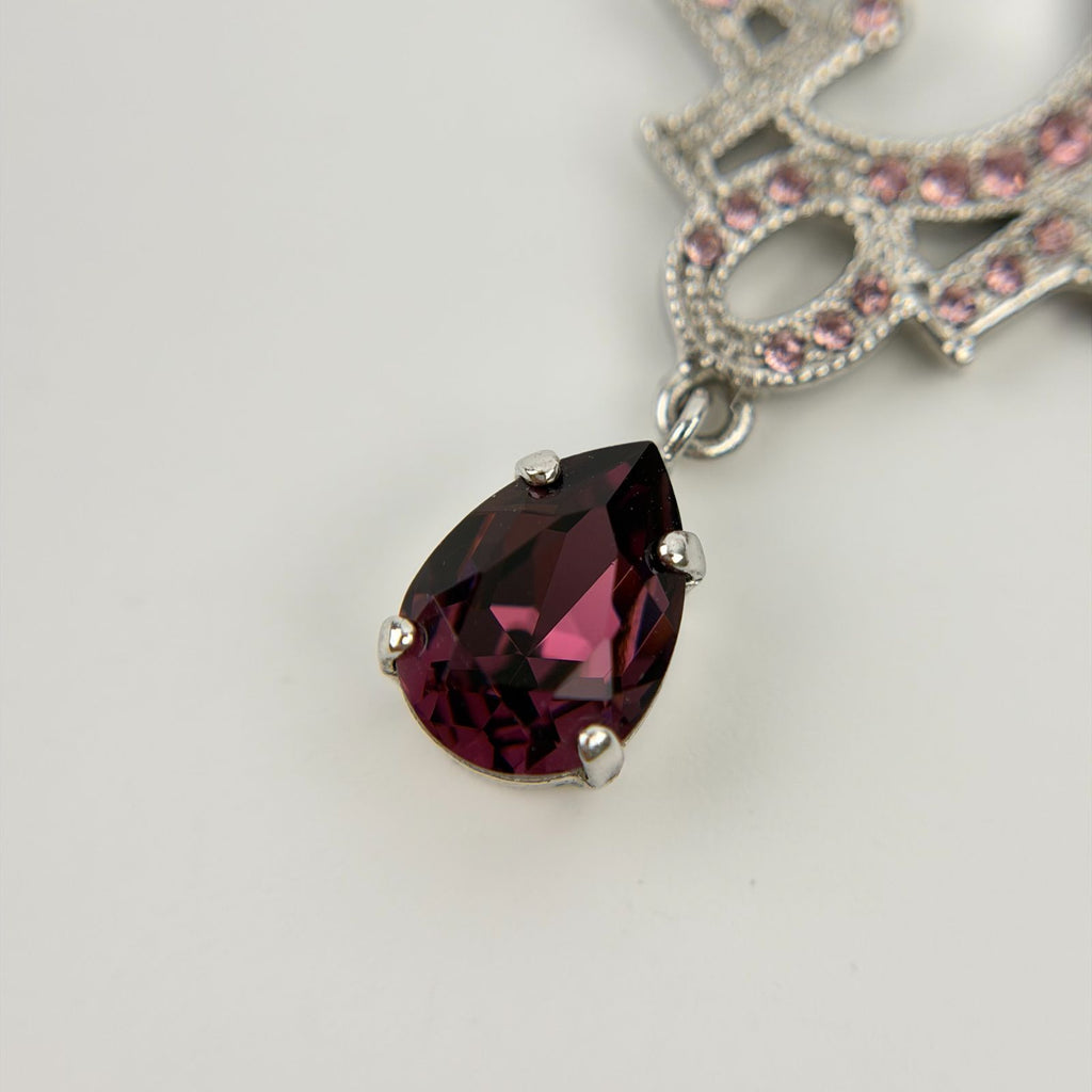 Dior Logo Necklace Plated Rhinestone Silver Pink Vintage — view 7