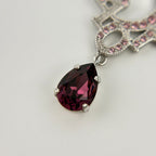 Dior Logo Necklace Plated Rhinestone Silver Pink Vintage — view 7