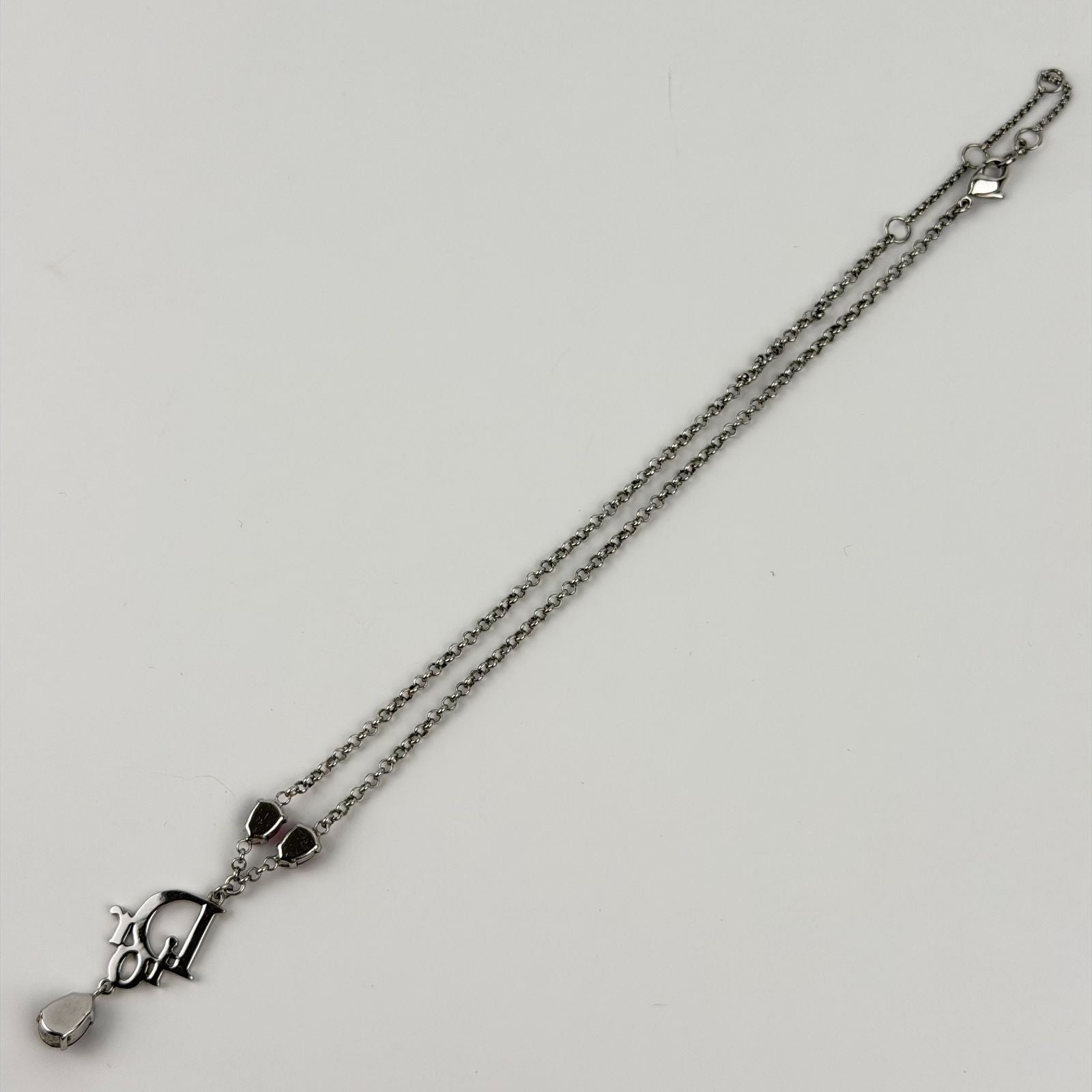 Dior Logo Necklace Plated Rhinestone Silver Pink Vintage — view 3