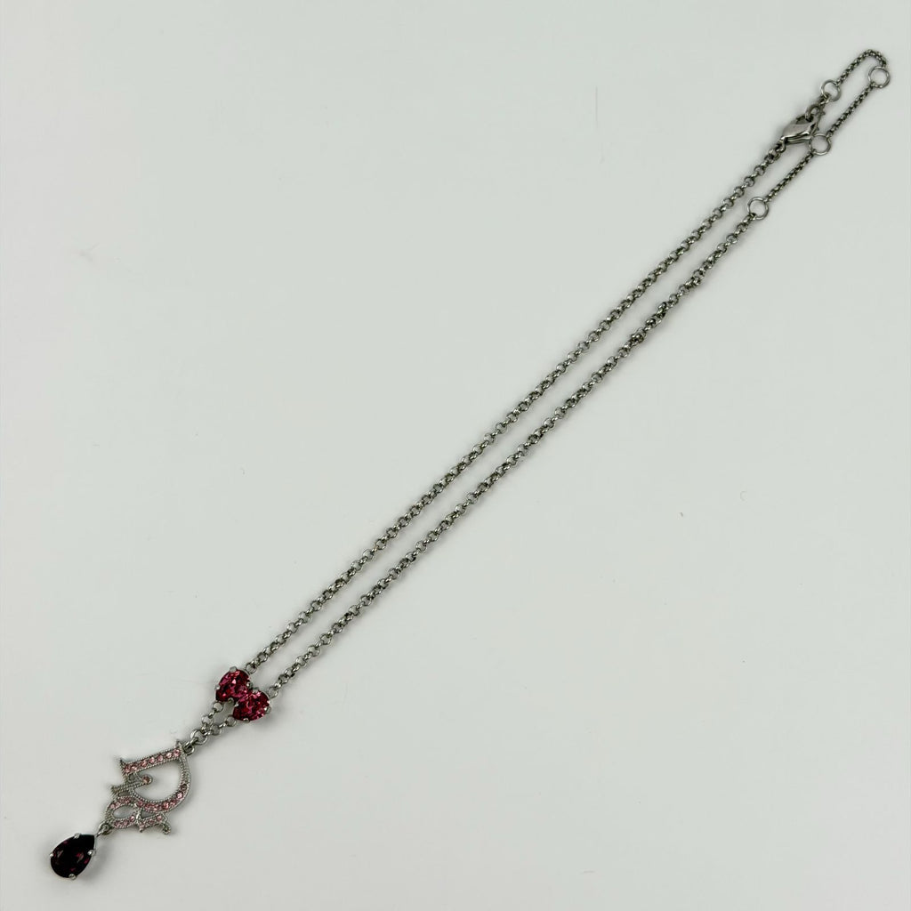 Dior Logo Necklace Plated Rhinestone Silver Pink Vintage — view 2