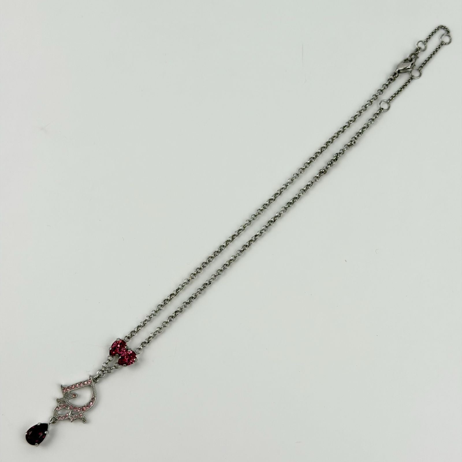 Dior Logo Necklace Plated Rhinestone Silver Pink Vintage — view 2