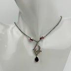 Dior Logo Necklace Plated Rhinestone Silver Pink Vintage