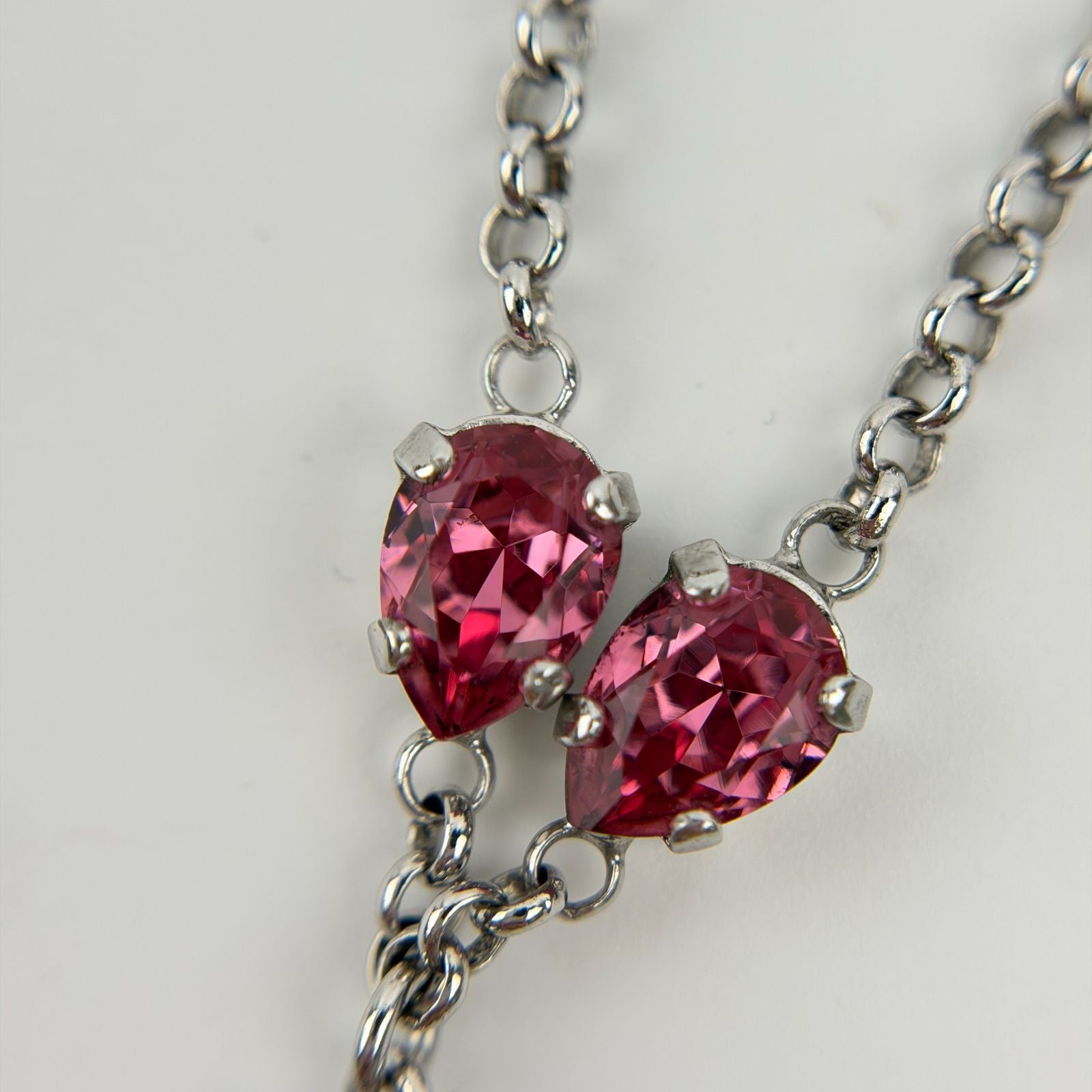Dior Logo Necklace Plated Rhinestone Silver Pink Vintage — view 9