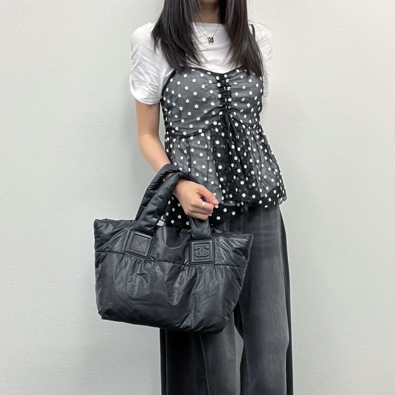Chanel CC Logo Handbag Nylon Black Vintage