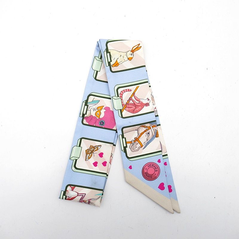 Hermes Twilly Scarf Story Silk 100% Blue Pink — view 2