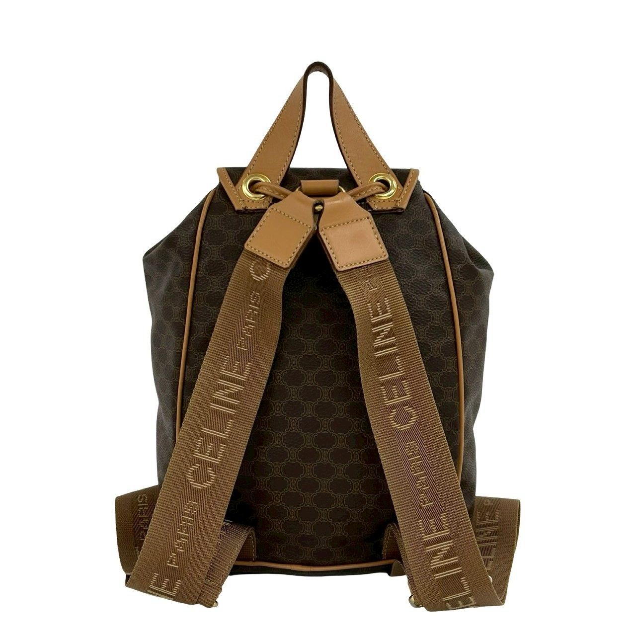 Celine Macadam Blason Triomphe Logo Pattern Ring Leather Backpack Brown — view 3