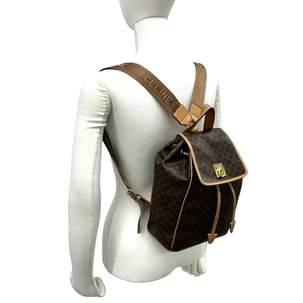 Celine Macadam Blason Triomphe Logo Pattern Ring Leather Backpack Brown — view 2