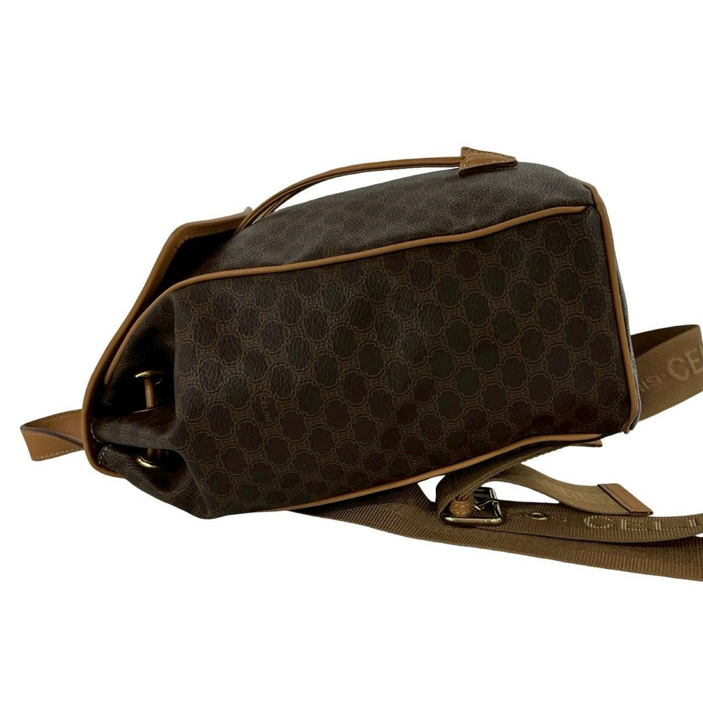 Celine Macadam Blason Triomphe Logo Pattern Ring Leather Backpack Brown — view 7