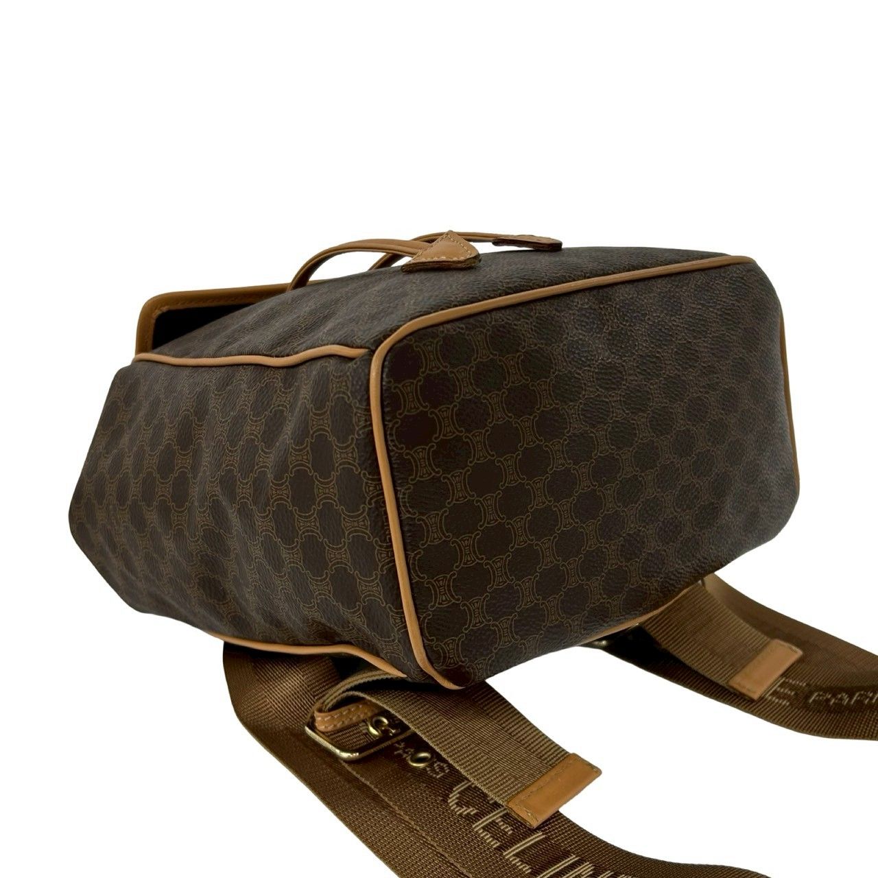 Celine Macadam Blason Triomphe Logo Pattern Ring Leather Backpack Brown — view 5