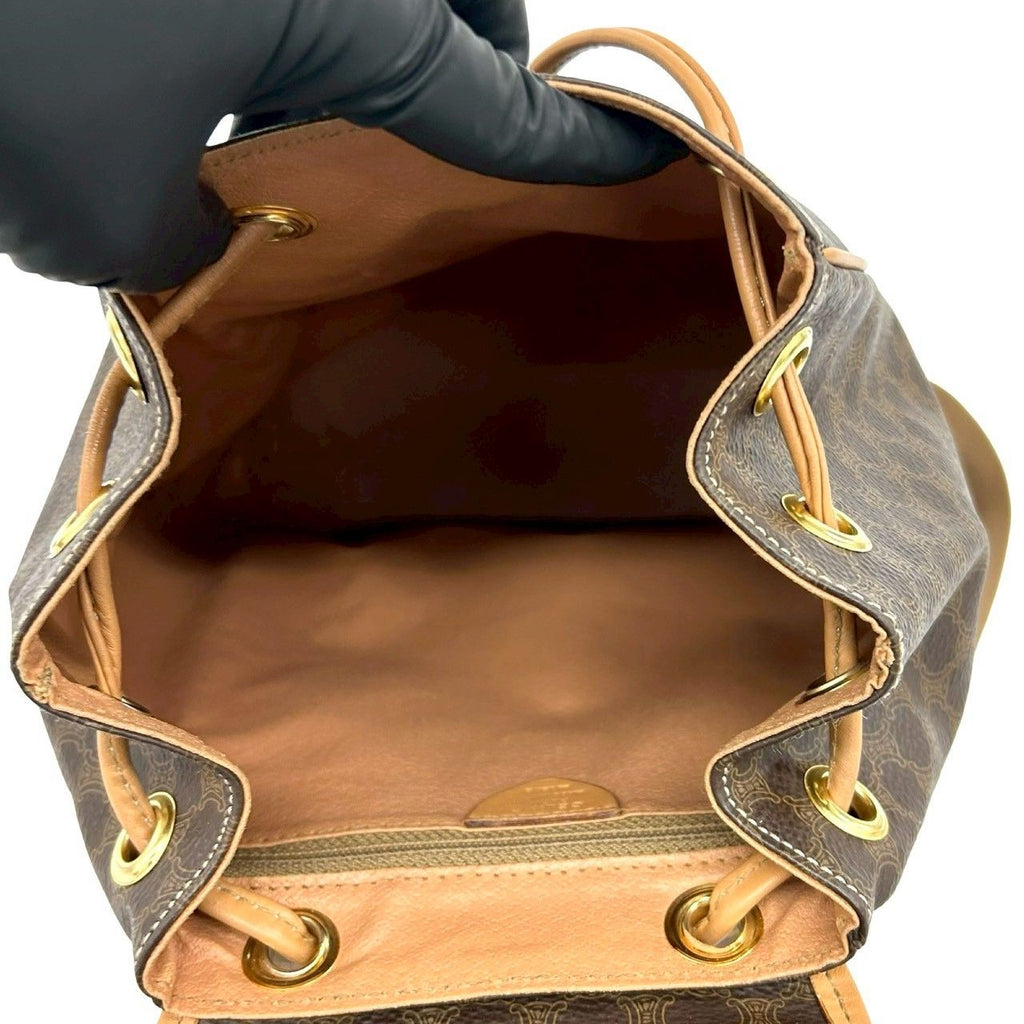 Celine Macadam Blason Triomphe Logo Pattern Ring Leather Backpack Brown — view 9