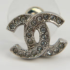 Chanel CC Logo Single Pierced Earrings Plated Rhinestone Silver Vintage — view 4