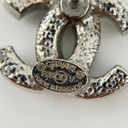 Chanel CC Logo Single Pierced Earrings Plated Rhinestone Silver Vintage — view 5
