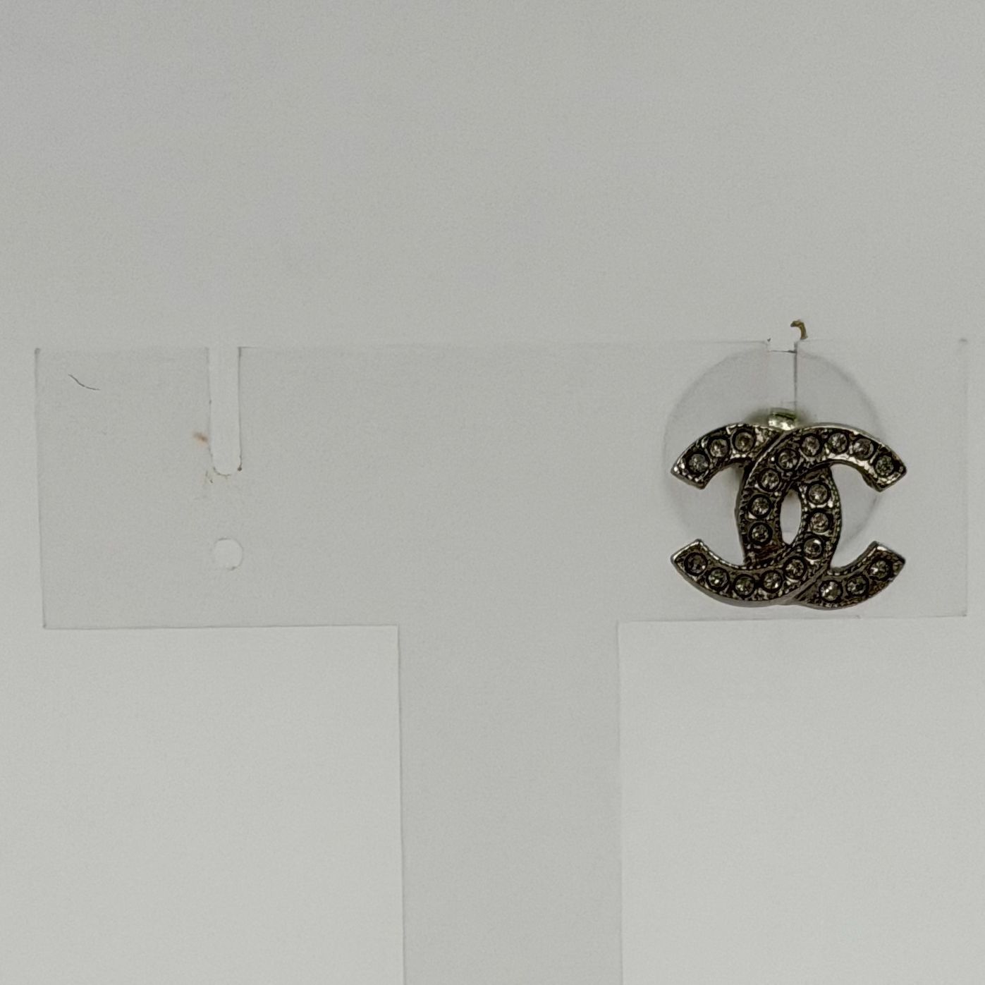 Chanel CC Logo Single Pierced Earrings Plated Rhinestone Silver Vintage