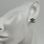 Chanel CC Logo Single Pierced Earrings Plated Rhinestone Silver Vintage — view 2