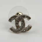 Chanel CC Logo Single Pierced Earrings Plated Rhinestone Silver Vintage — view 3