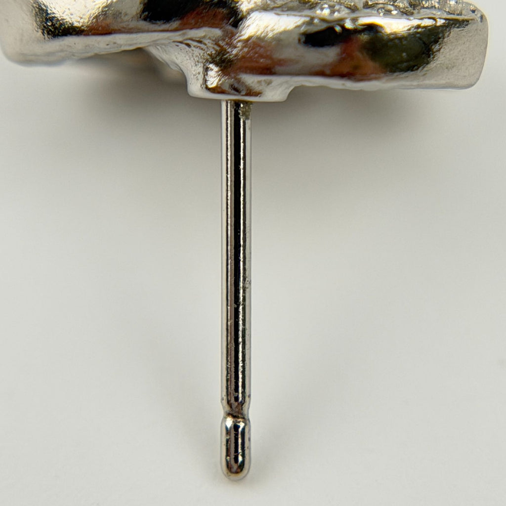 Chanel CC Logo Single Pierced Earrings Plated Rhinestone Silver Vintage — view 7