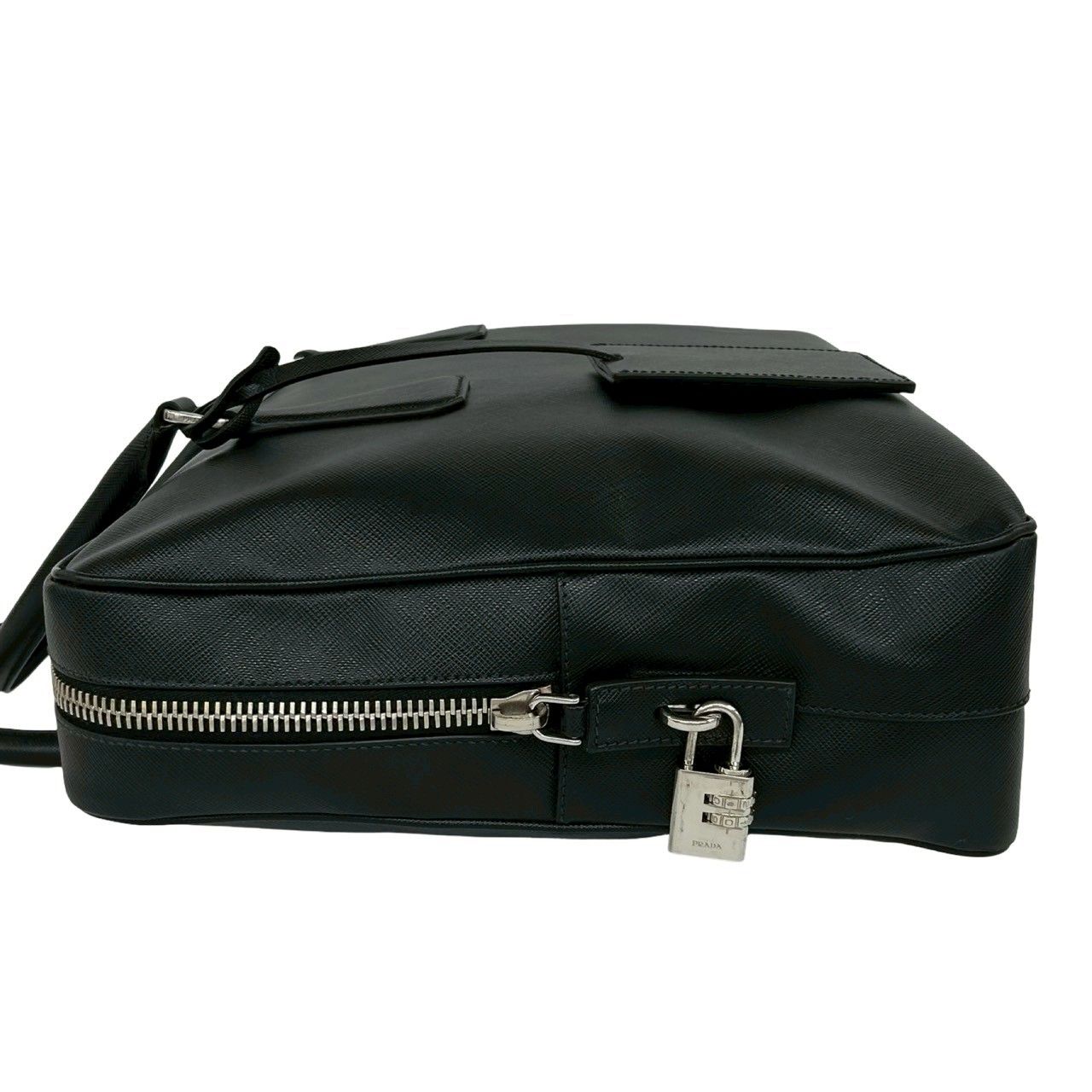 Prada Triangle Logo Plate Saffiano Leather Business Briefcase Black — view 5