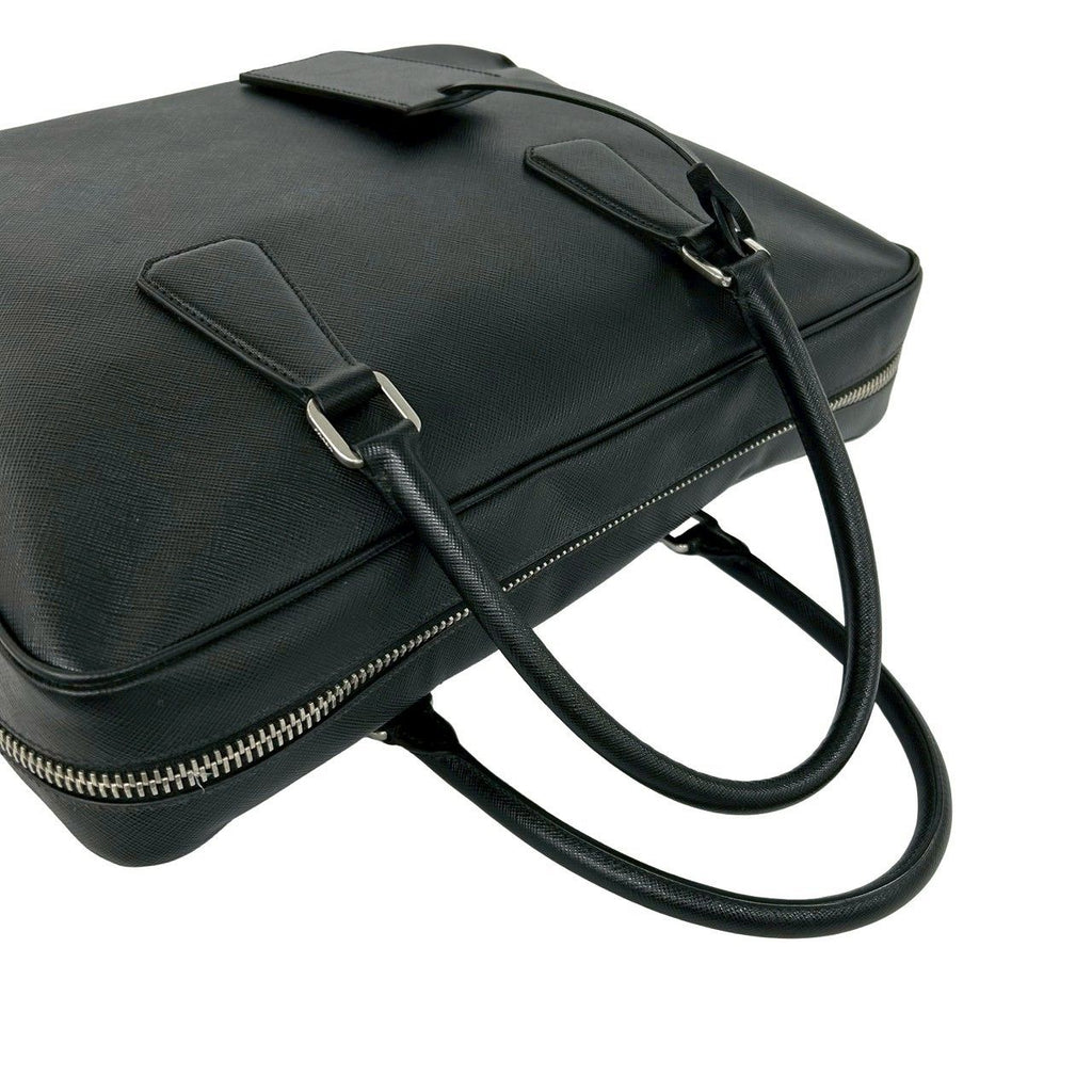 Prada Triangle Logo Plate Saffiano Leather Business Briefcase Black — view 4