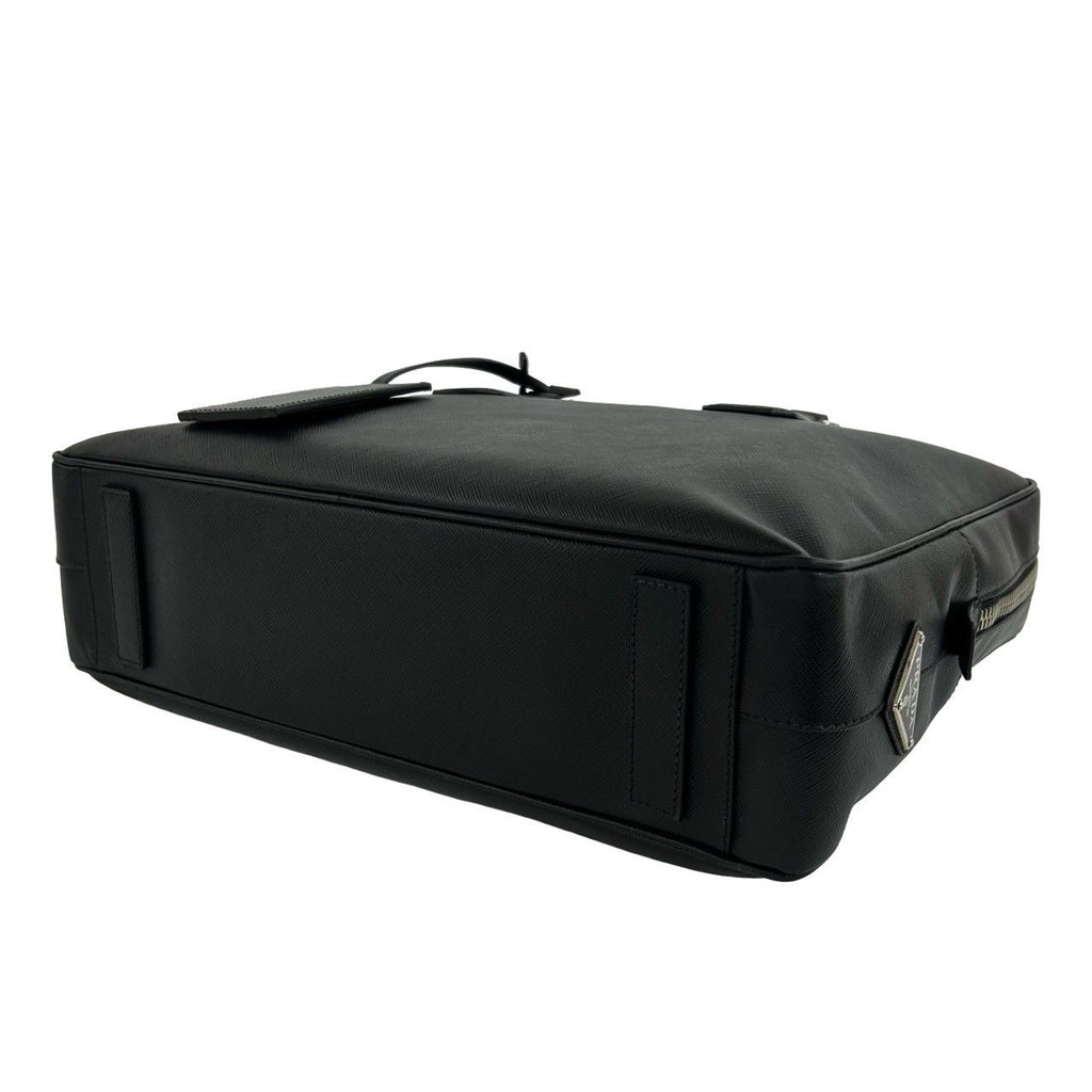 Prada Triangle Logo Plate Saffiano Leather Business Briefcase Black — view 8