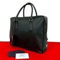 Prada Triangle Logo Plate Saffiano Leather Business Briefcase Black