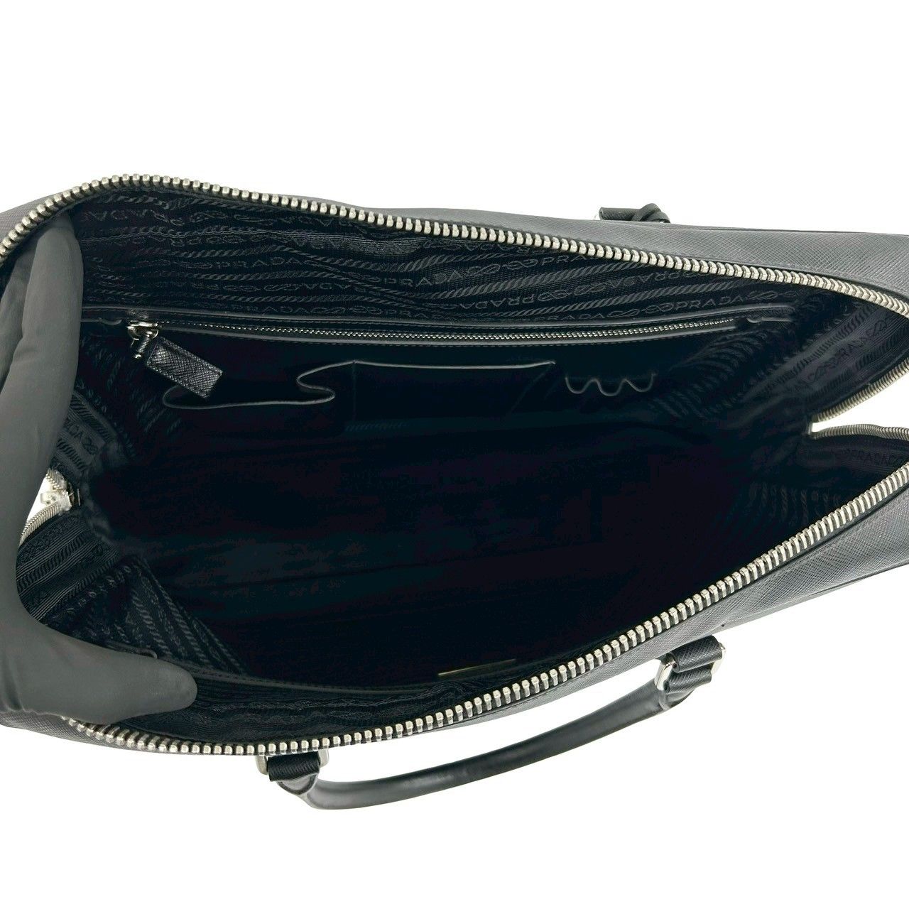 Prada Triangle Logo Plate Saffiano Leather Business Briefcase Black — view 9