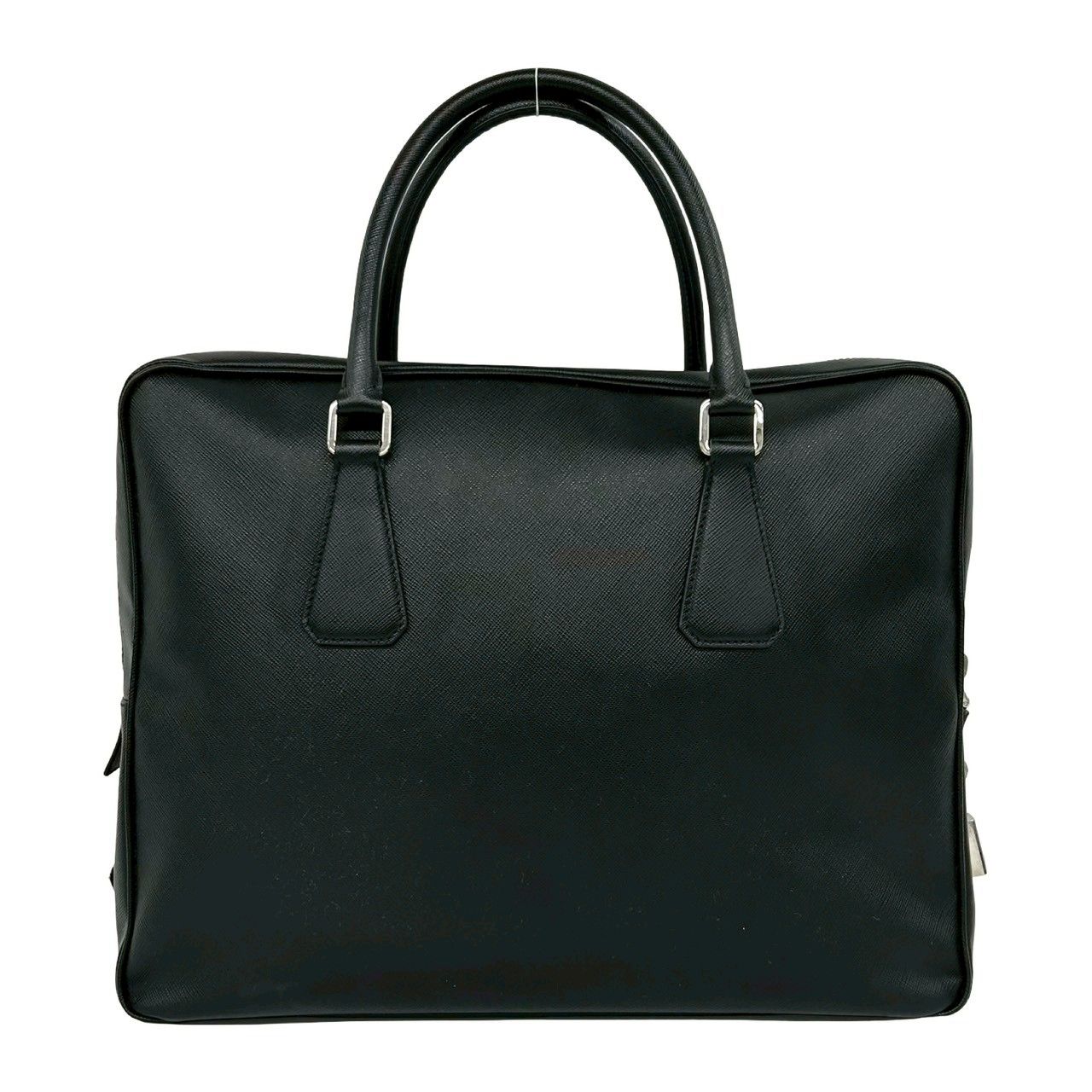Prada Triangle Logo Plate Saffiano Leather Business Briefcase Black — view 3