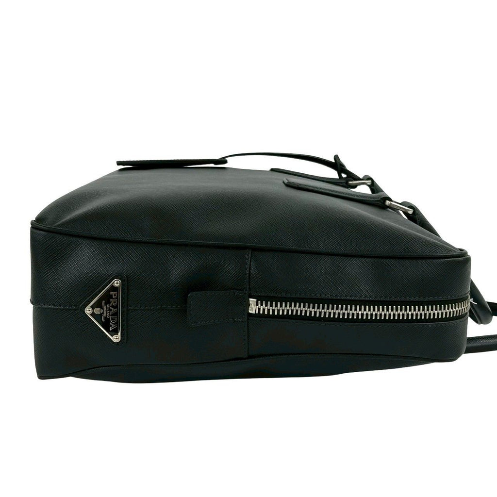 Prada Triangle Logo Plate Saffiano Leather Business Briefcase Black — view 6