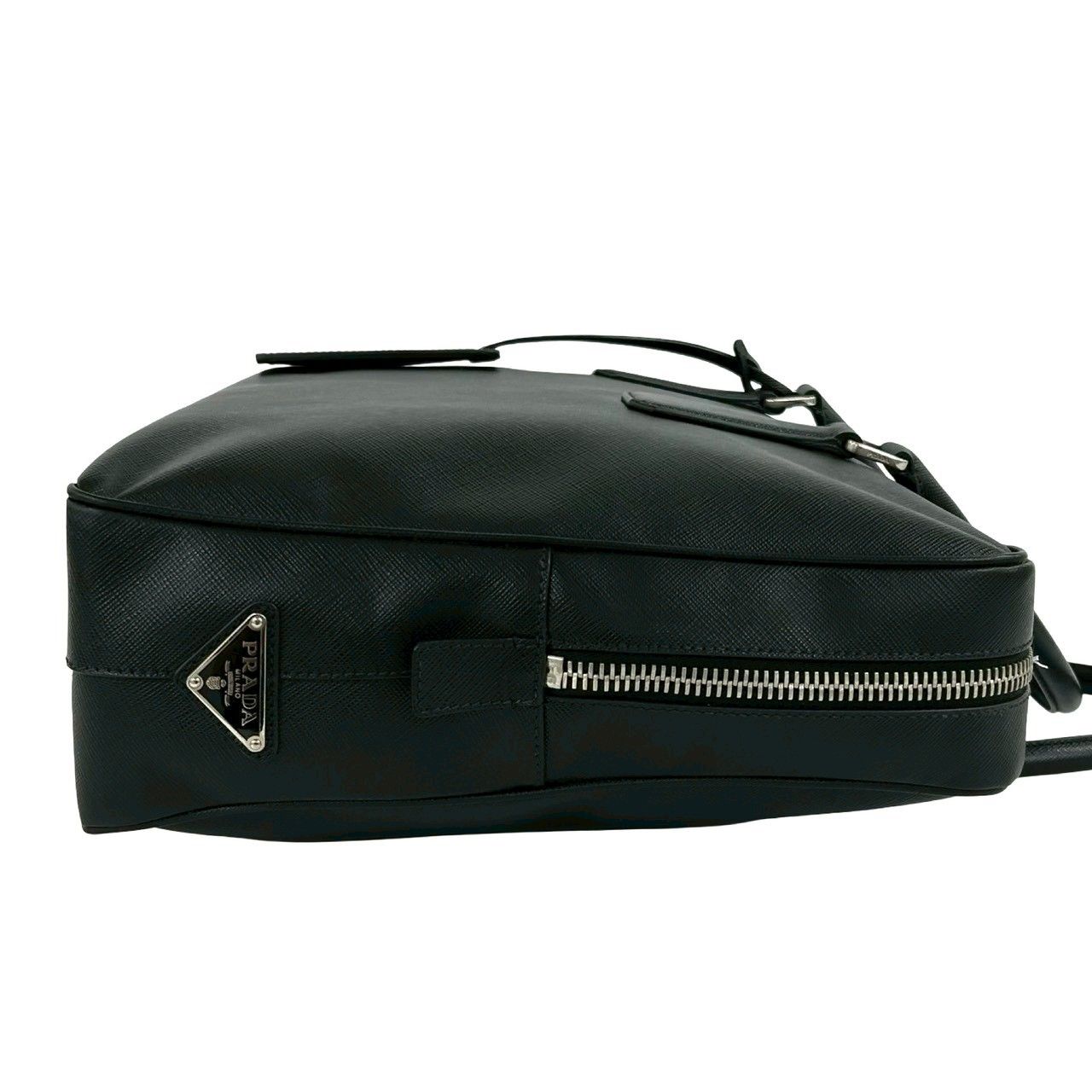 Prada Triangle Logo Plate Saffiano Leather Business Briefcase Black — view 6