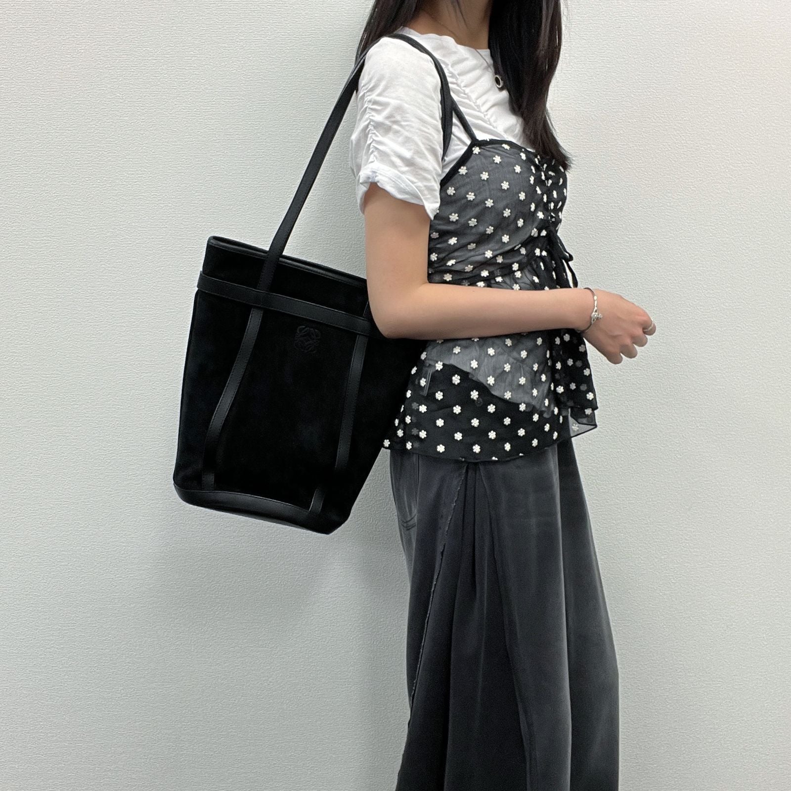 Loewe Anagram Shoulder Bag Suede Leather Black Vintage