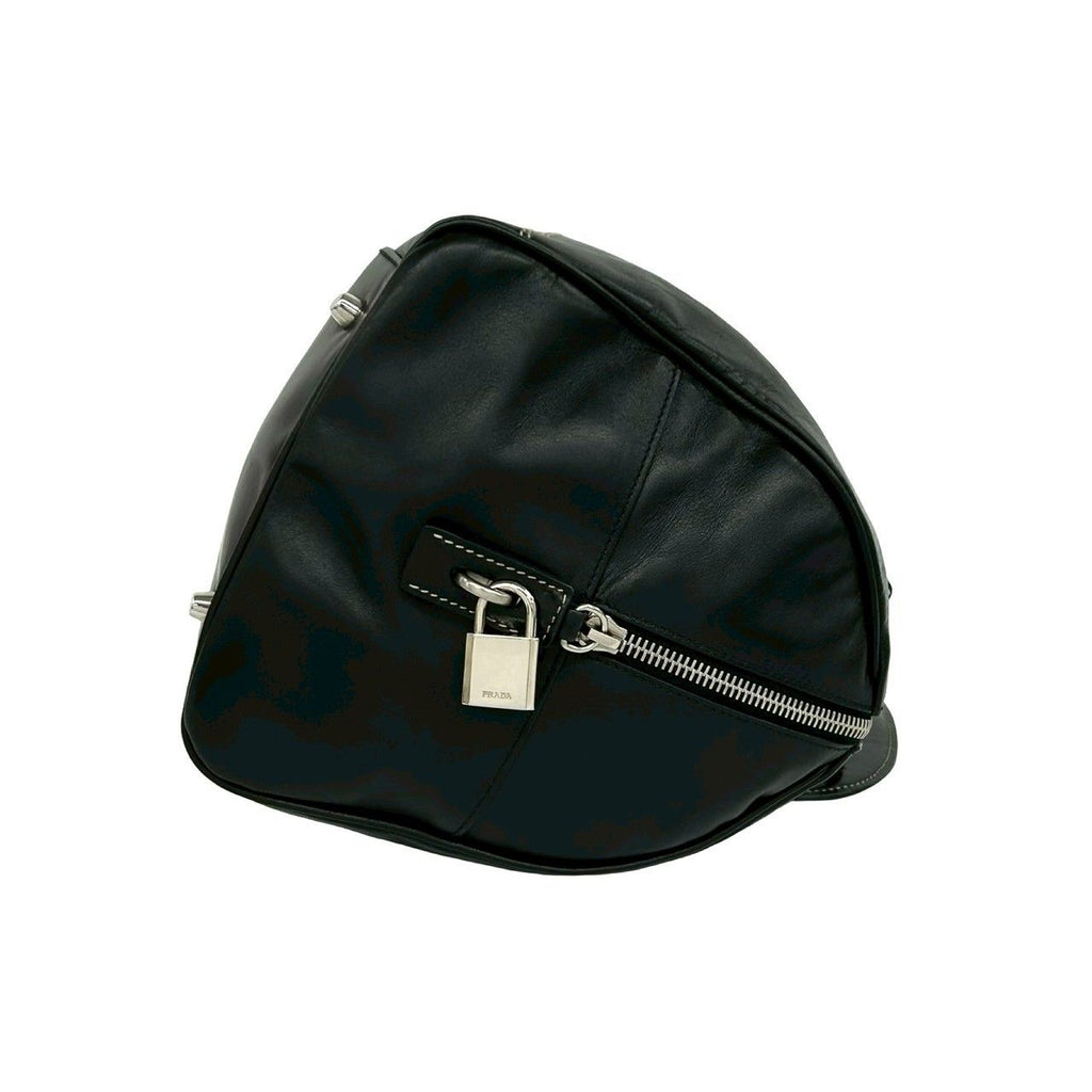 Prada Cadena Key Log Stitch Leather Mini Boston Bag Black — view 6