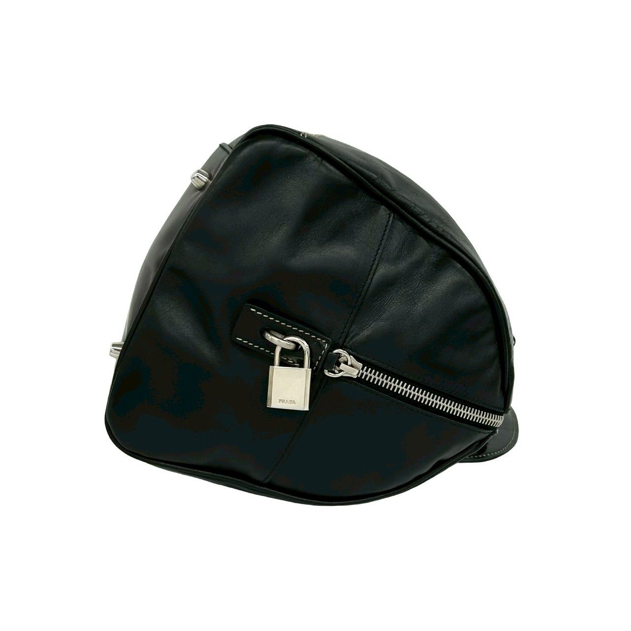 Prada Cadena Key Log Stitch Leather Mini Boston Bag Black — view 6