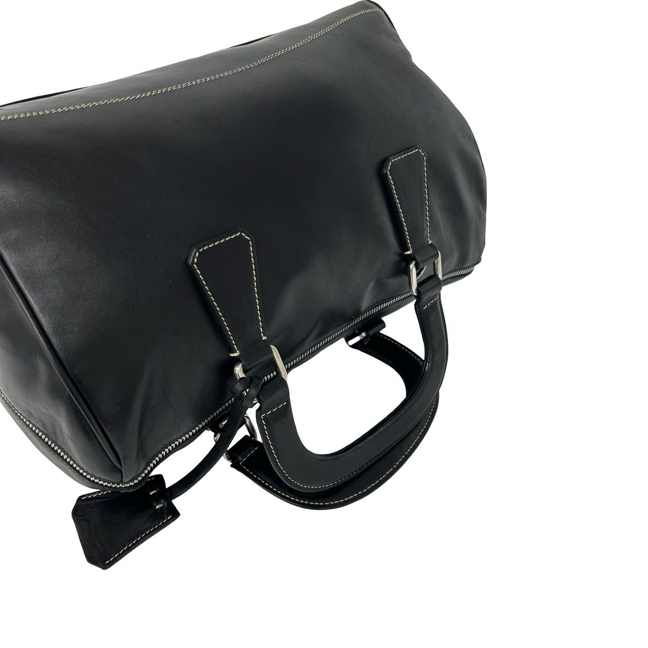 Prada Cadena Key Log Stitch Leather Mini Boston Bag Black — view 4