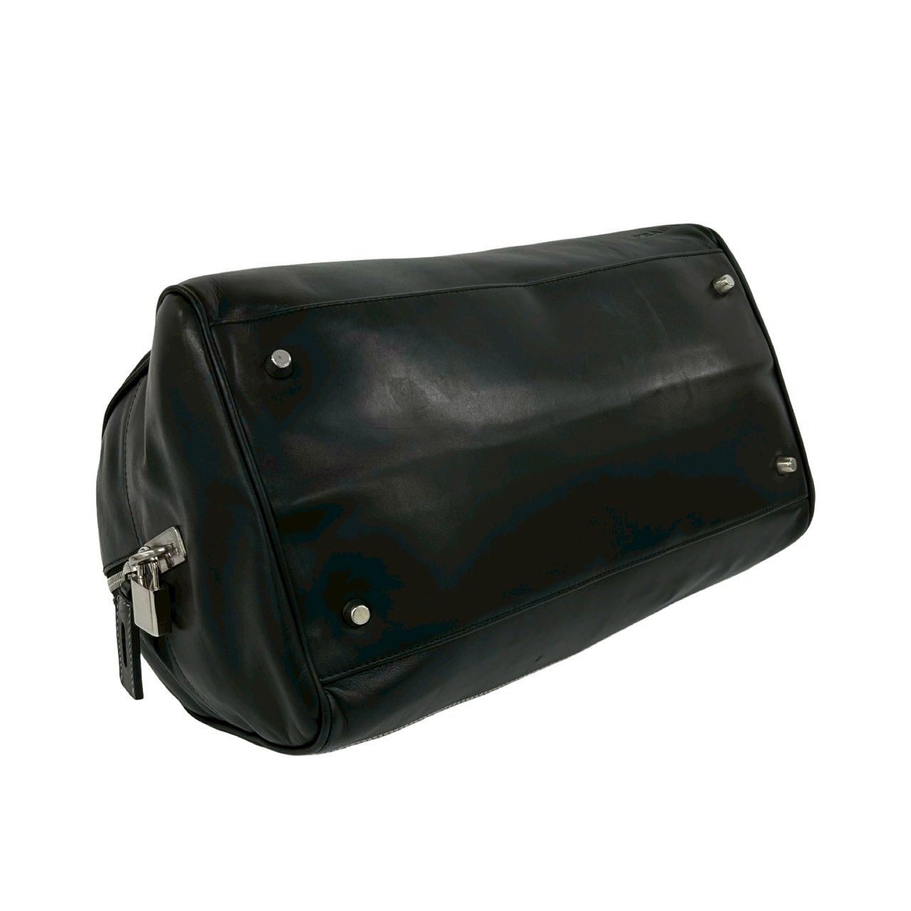 Prada Cadena Key Log Stitch Leather Mini Boston Bag Black — view 7