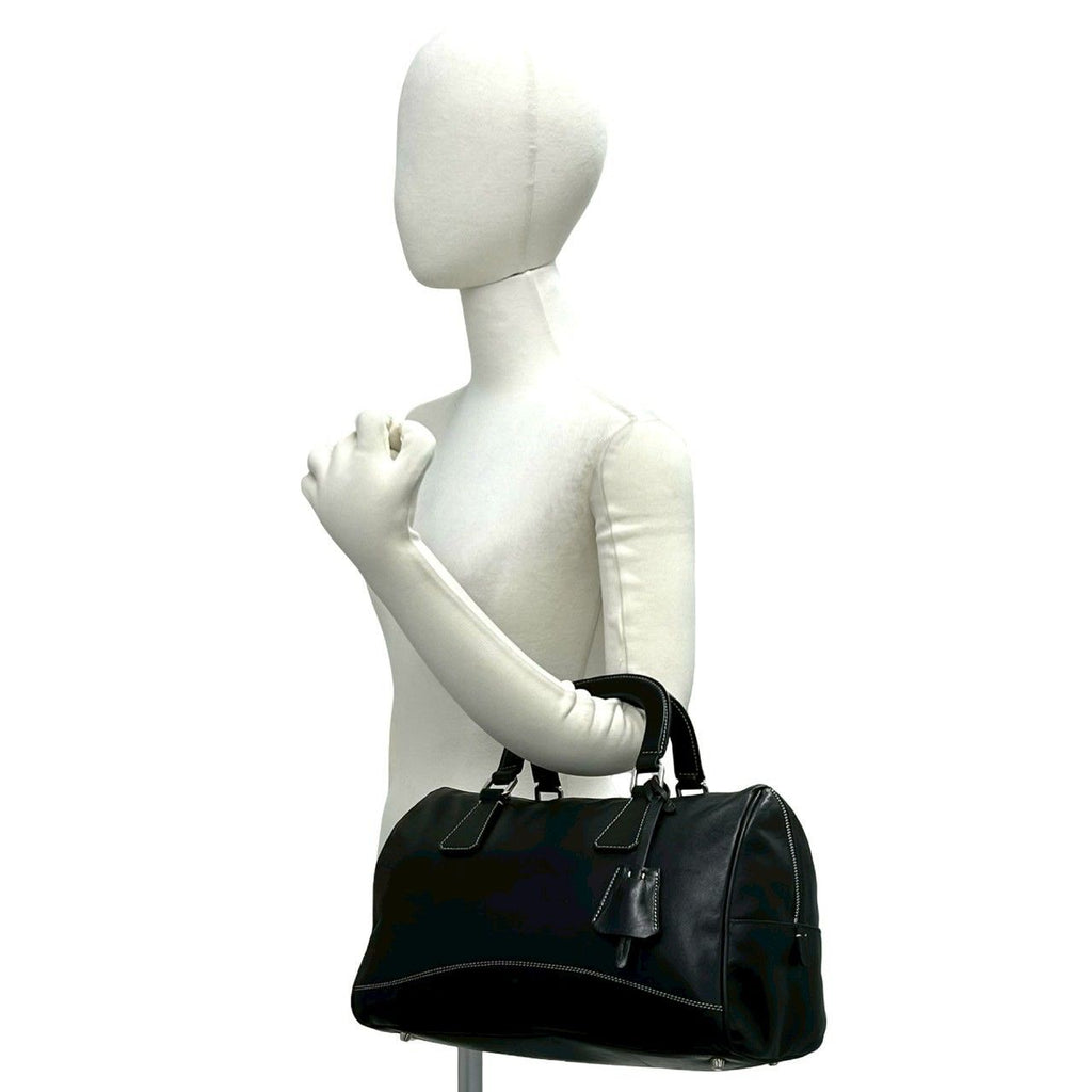 Prada Cadena Key Log Stitch Leather Mini Boston Bag Black — view 2