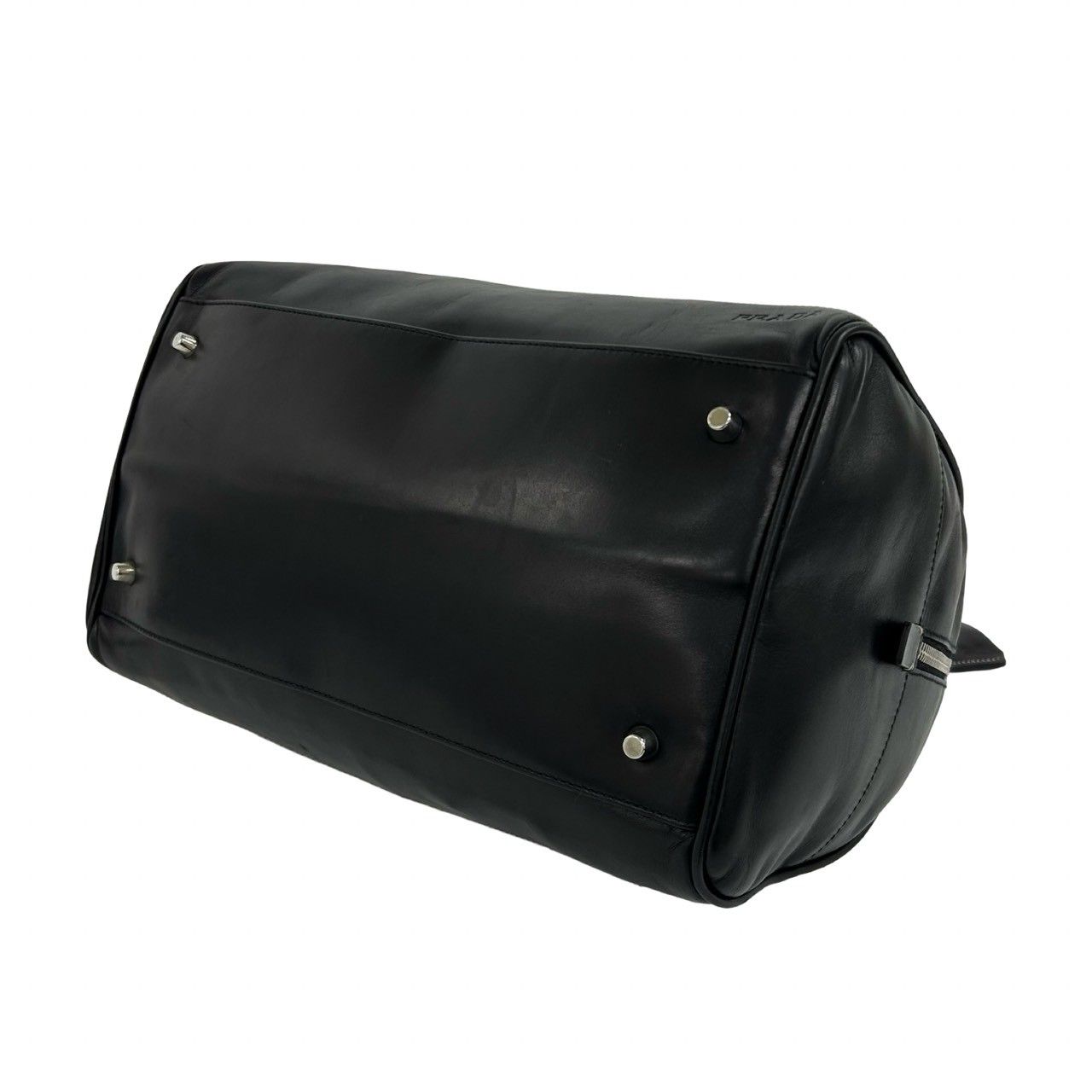 Prada Cadena Key Log Stitch Leather Mini Boston Bag Black — view 8