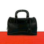 Prada Cadena Key Log Stitch Leather Mini Boston Bag Black