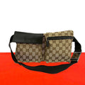Gucci GG Pattern Canvas Log Leather Belt Bag Waist Pouch Brown
