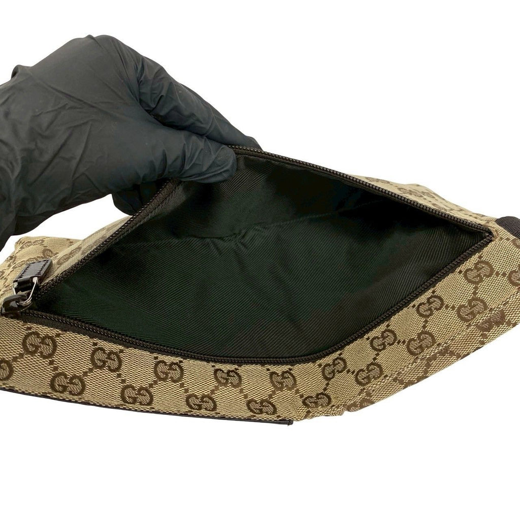 Gucci GG Pattern Canvas Log Leather Belt Bag Waist Pouch Brown — view 9