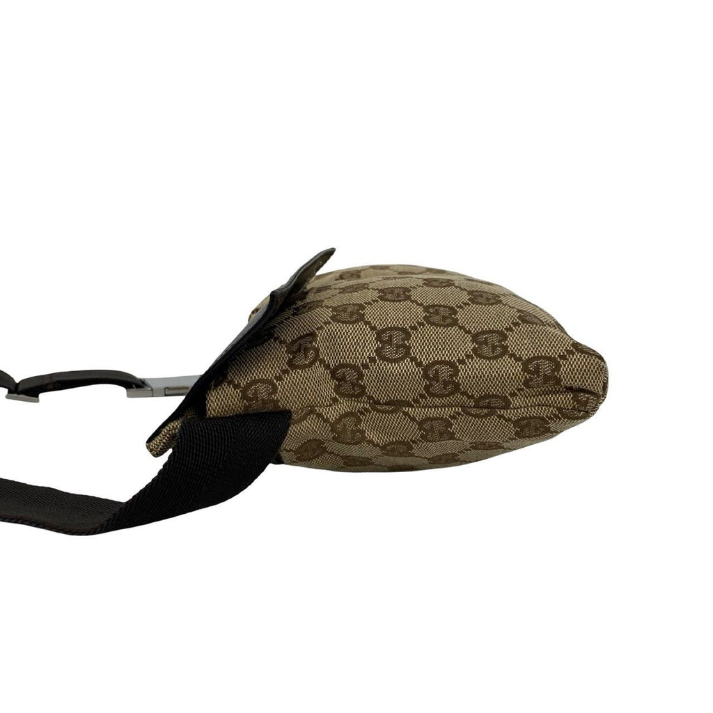 Gucci GG Pattern Canvas Log Leather Belt Bag Waist Pouch Brown — view 5