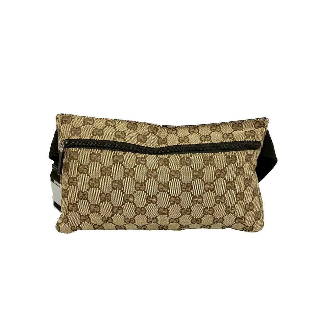 Gucci GG Pattern Canvas Log Leather Belt Bag Waist Pouch Brown — view 3
