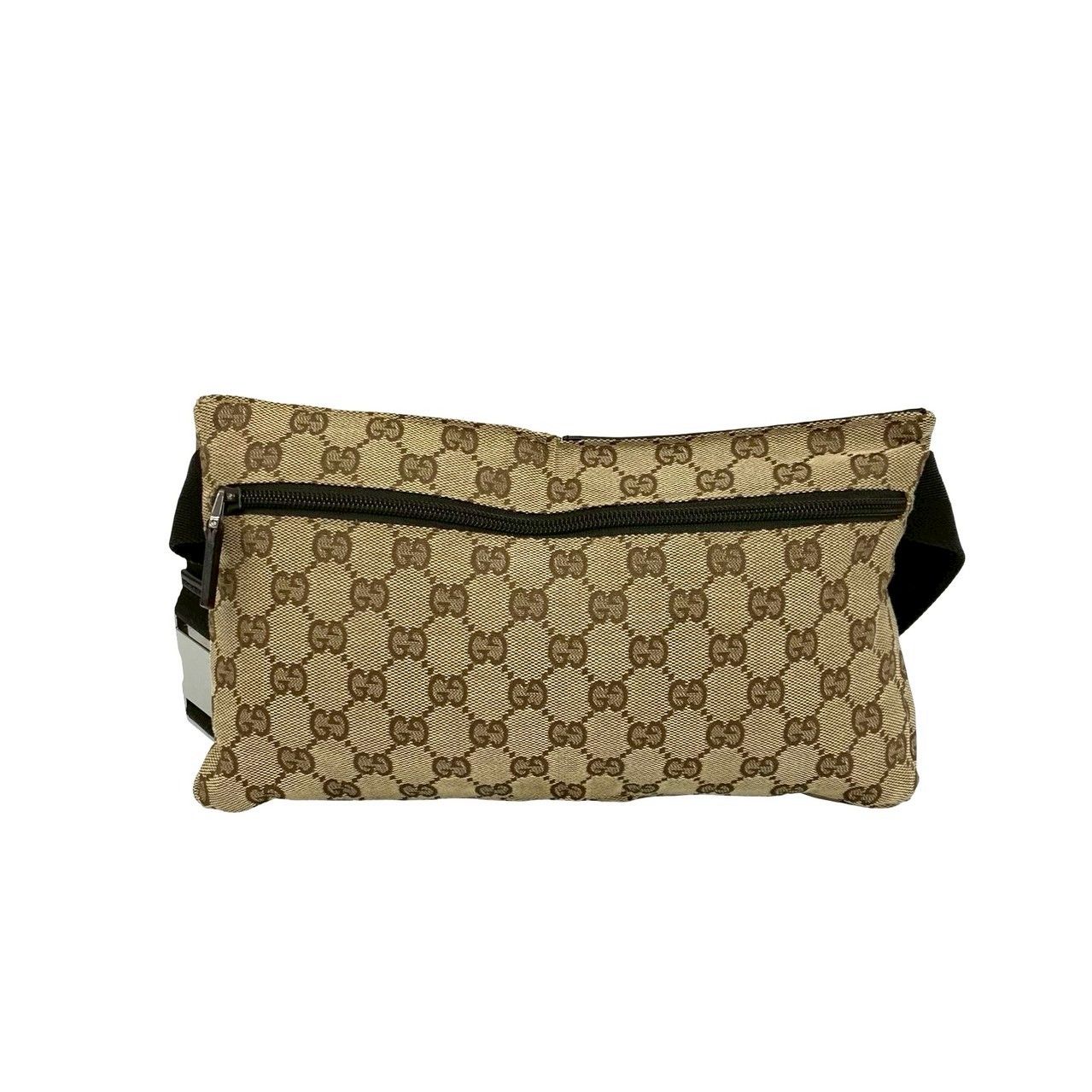Gucci GG Pattern Canvas Log Leather Belt Bag Waist Pouch Brown — view 3
