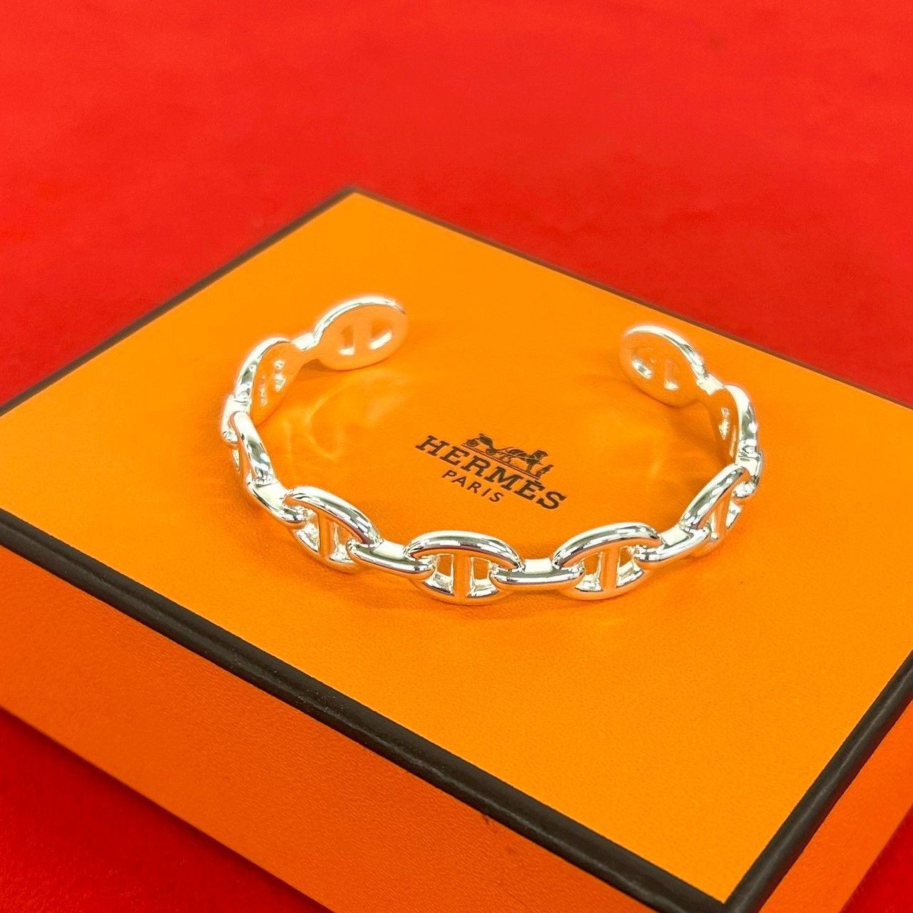 Hermes Chaine D'ancre Bangle 925 Sterling Silver Bracelet