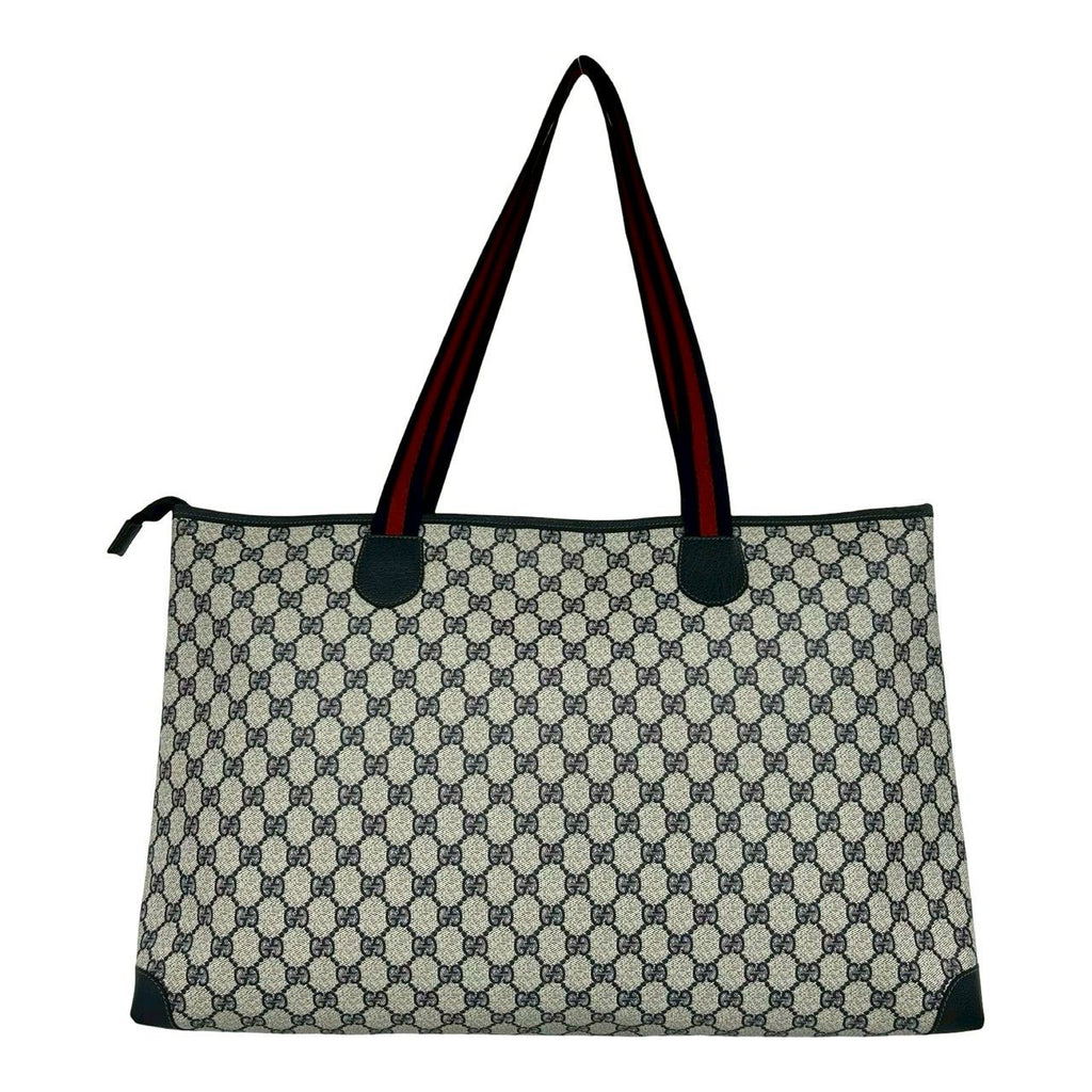 Gucci Vintage Sherry Line GG Logo Pattern Leather Tote Navy — view 3